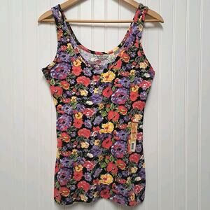 NWT Ocean Pacific OP Tank Top Womens Large L Floral Print 100% Organic Cotton